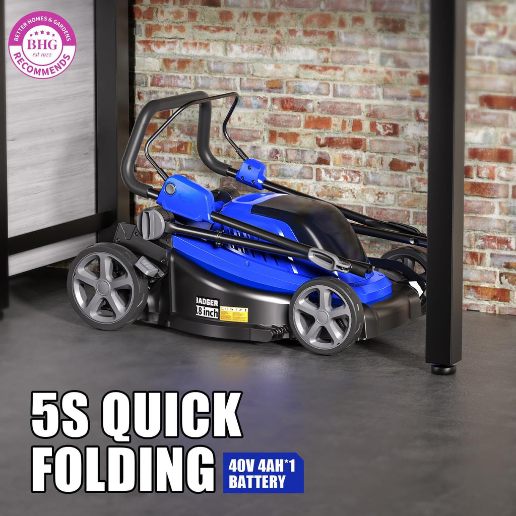 Wild Badger Power 40V 18″ Cordless Lawn Mower Brushless   5 445 sq ft/0.125 ac  1×4.0Ah Battery & Fast Charger  5-Position Height  for Small-to-Medium Lawns