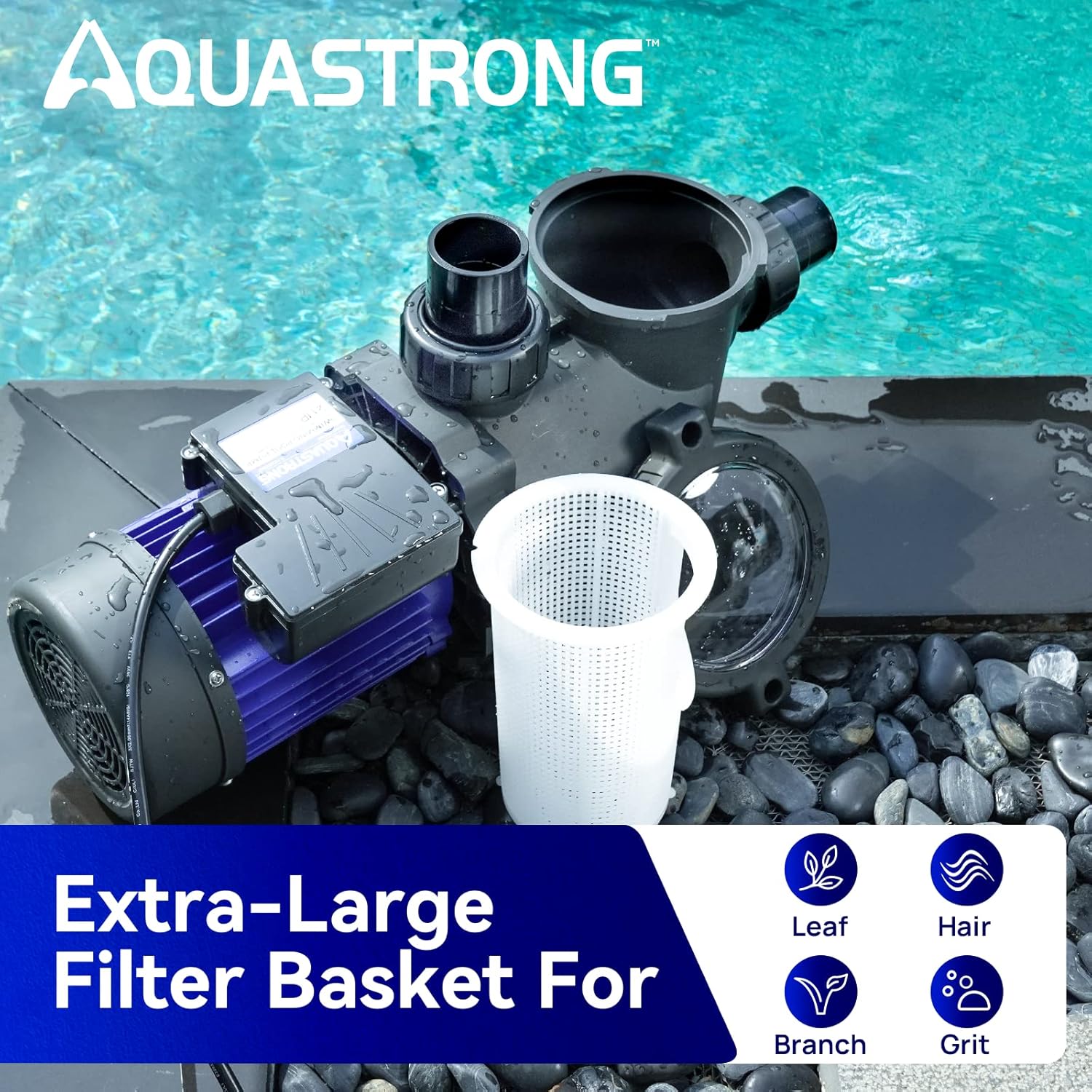 Aquastrong In/Above Ground Pool Pump High Flow Self Primming Swimming Pool Pump Blue