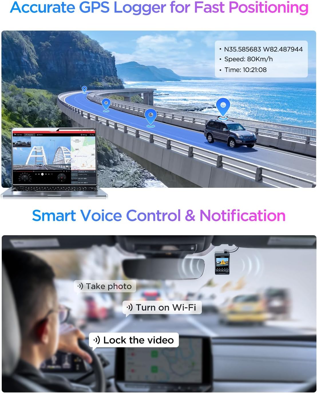 VIOFO A329S 4K 60FPS Dash Cam Front and Rear  4K+2K Dual Dash Camera for Cars  Power Saving Parking Mode  Wi-Fi 6 App Control  Dual STARVIS 2 Sensors  Supports up to 4TB SSD