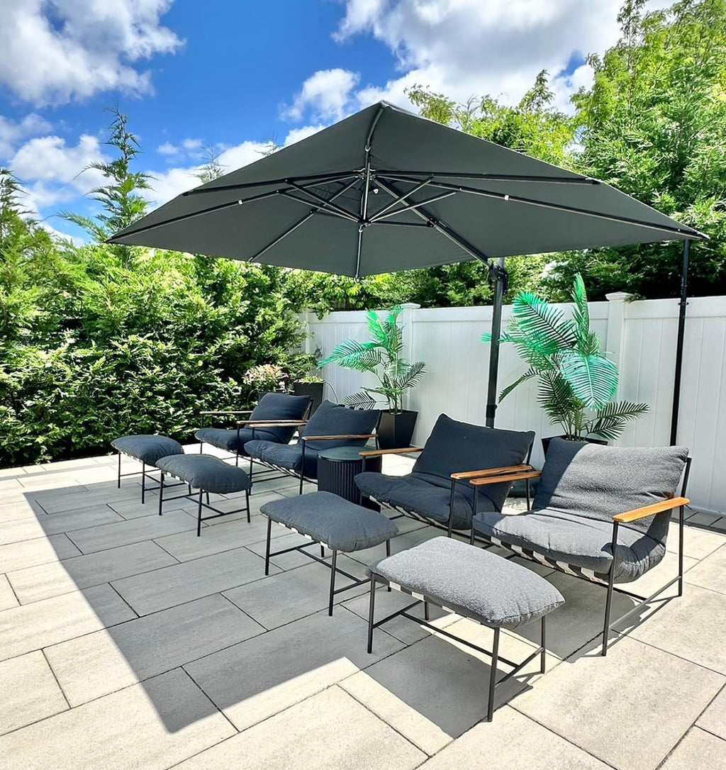 PURPLE LEAF 9' X 11.5' Patio Umbrella Outdoor Cantilever Rectangle Umbrella Aluminum Offset Umbrella with 360-degree Rotation for Garden Deck Pool Patio  Grey