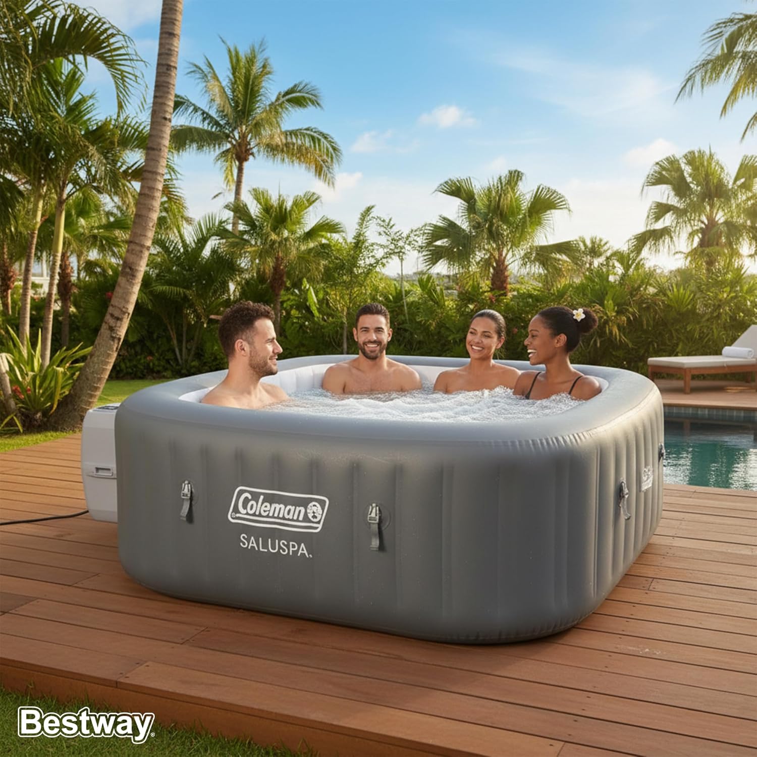 Coleman Hawaii 4 to 6 Person Inflatable Hot Tub  Square Energy-Efficient Portable Outdoor Spa with 140 AirJets  71" x 28"