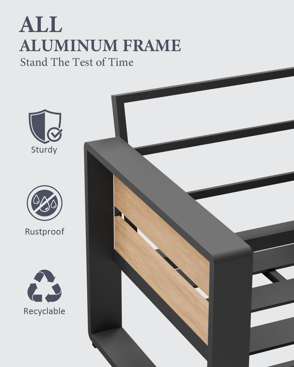 ZANDOR Aluminum Outdoor Patio Furniture - 2 Pcs Armchair  All-Weather Metal Modern Outside Furniture with Washable Thick Cushion for Garden/Backyard/Porch  Grey