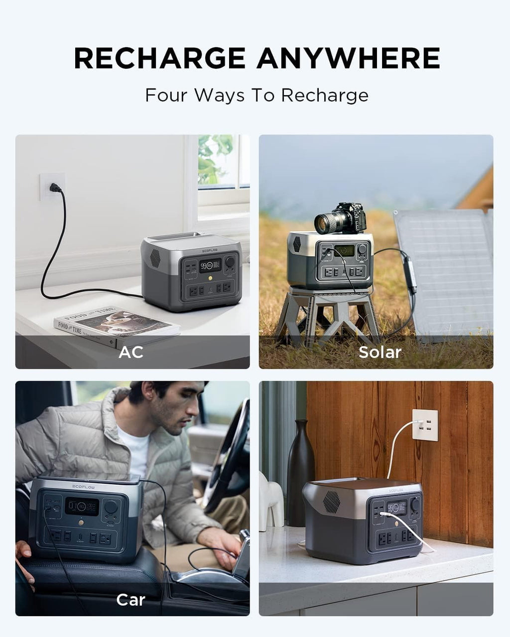 EF ECOFLOW Portable Power Station River 2 Max 500  499Wh LiFePO4 Battery/ 1 Hour Fast Charging  Up to 1000W Output Solar Generator (Solar Panel Optional) for Outdoor Camping/RVs/Home Use