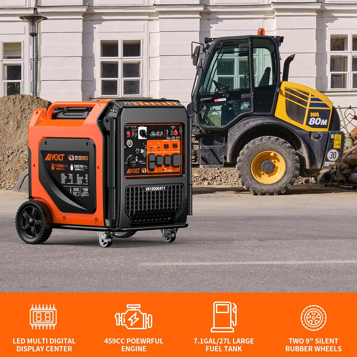 AIVOLT 11250 Wattages Dual Fuel Portable Inverter Generator Super Quiet Gas Propane Powered Remote/Electric Start Outdoor Generator ATS Ready for Home Back Up Food Truck  50 State Approved