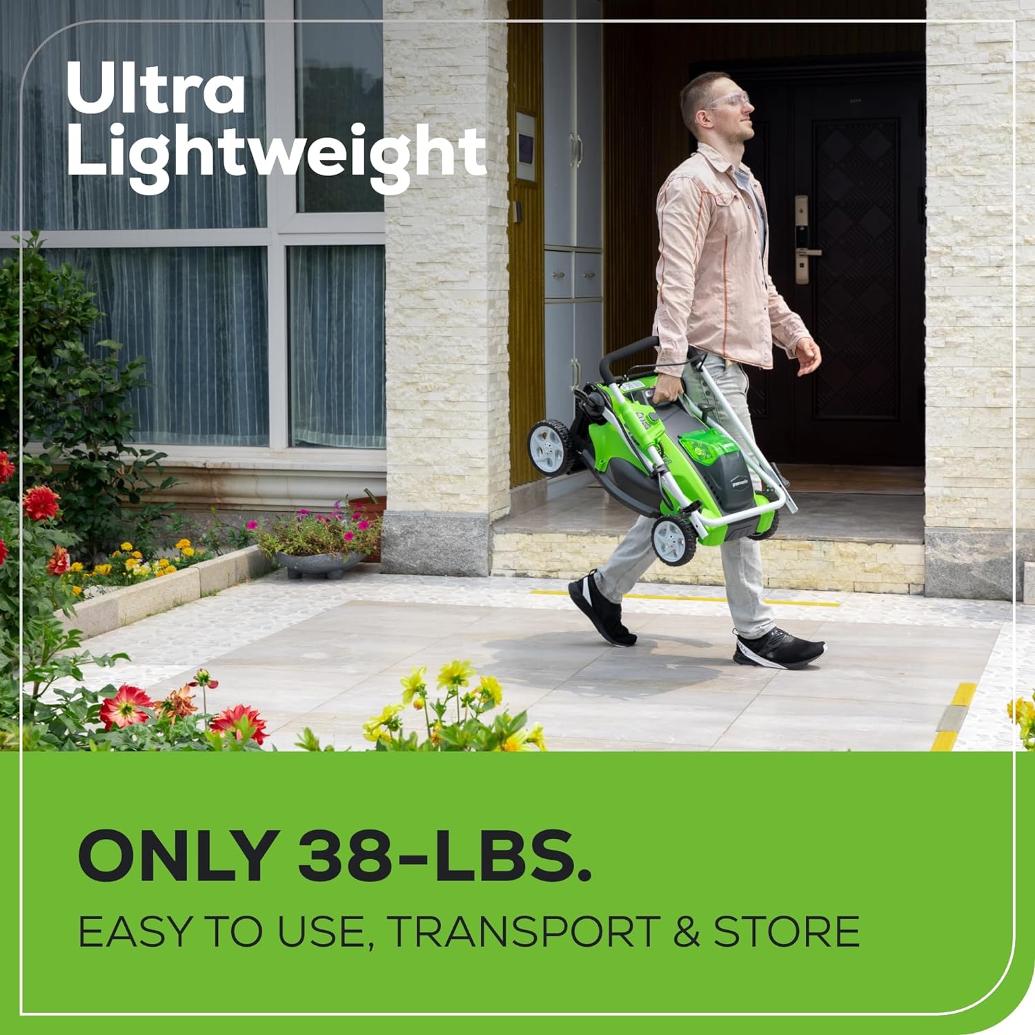 Greenworks 40V 16" Cordless Lawn Mower  Ultra-Light Push Mower with 4.0Ah Battery & Charger(75+ Tool Compatibility  45Min Runtime)