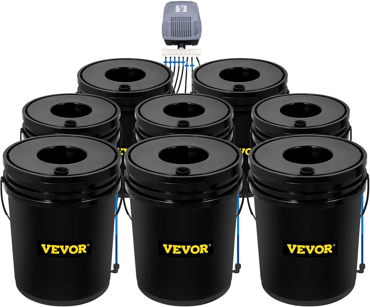 VEVOR DWC Hydroponic System  5 Gallon 8 Buckets  Deep Water Culture Growing Bucket  Hydroponics Grow Kit with Pump  Air Stone and Water Level Device  for Indoor/Outdoor Leafy Vegetables
