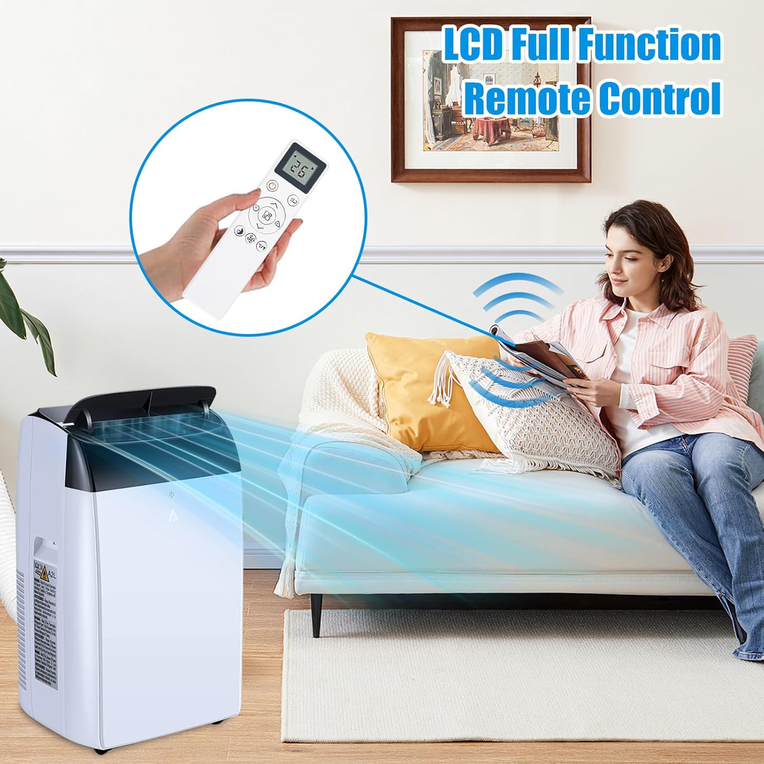 14000 BTU Portable Air Conditioner Cools up to 750 Sq.Ft, 3-in-1 Quiet Portable AC Unit with Remote Control & Installation Kits for Large Room, 3 Speed, Auto Swing, 24H Timer