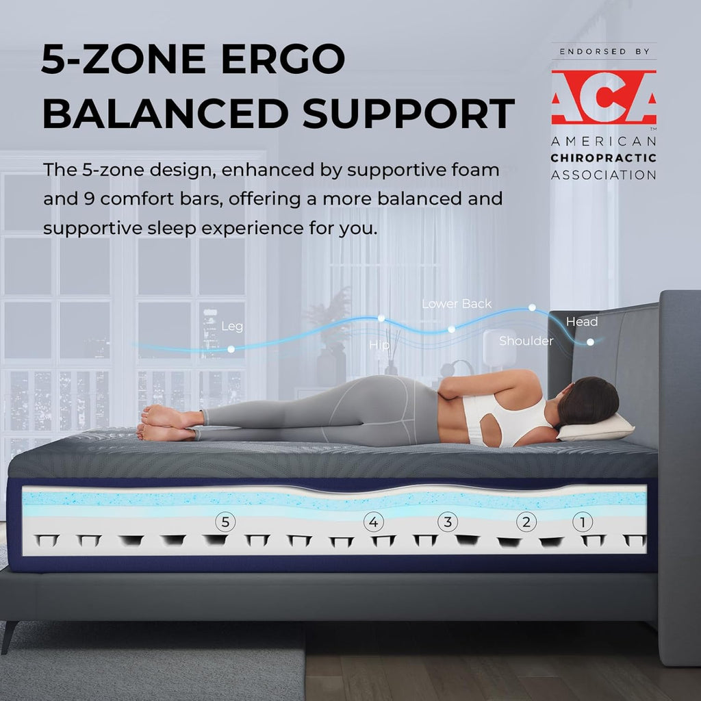 Sweetnight CoolNest 14 Inch King Size Mattress, Cooling King Memory Foam Mattress for Cool Night Sleep, 5-Zone Ergo Support for Pressure Relief, Medium, CertiPUR-US Certified