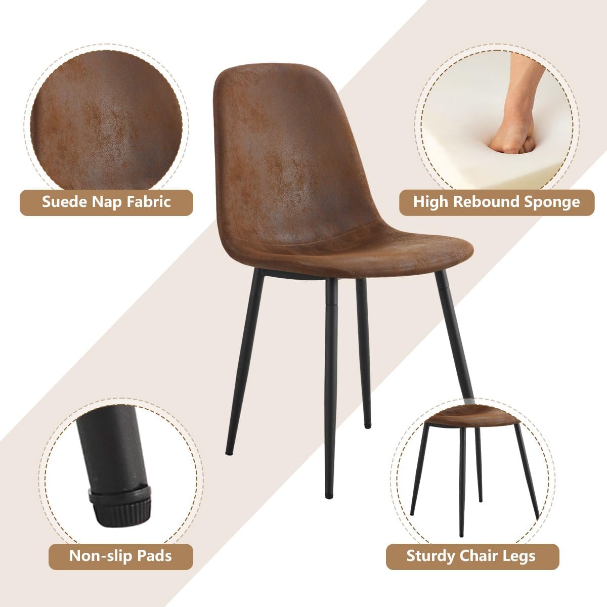 Dining Table Set for 4 .Dinner Table Set for 4 .55'' Kitchen Table and Suede Nap Fabic Chairs Set of 4, 5 Piece Dining Table Set for Kitchen Dining Room