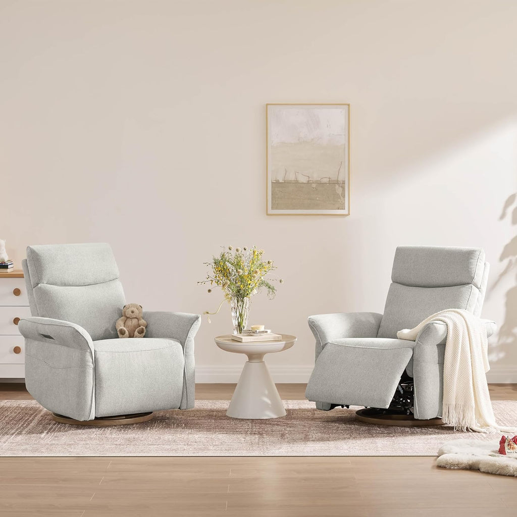 CHITA Power Recliner Chair, Electric Triple-Motor Swivel Glider Nursery Rocking Chair with Adjustable Power Headrest and Lumbar Support, GREENGARD Gold Certified, Solid Wood Base, Crockery Grey