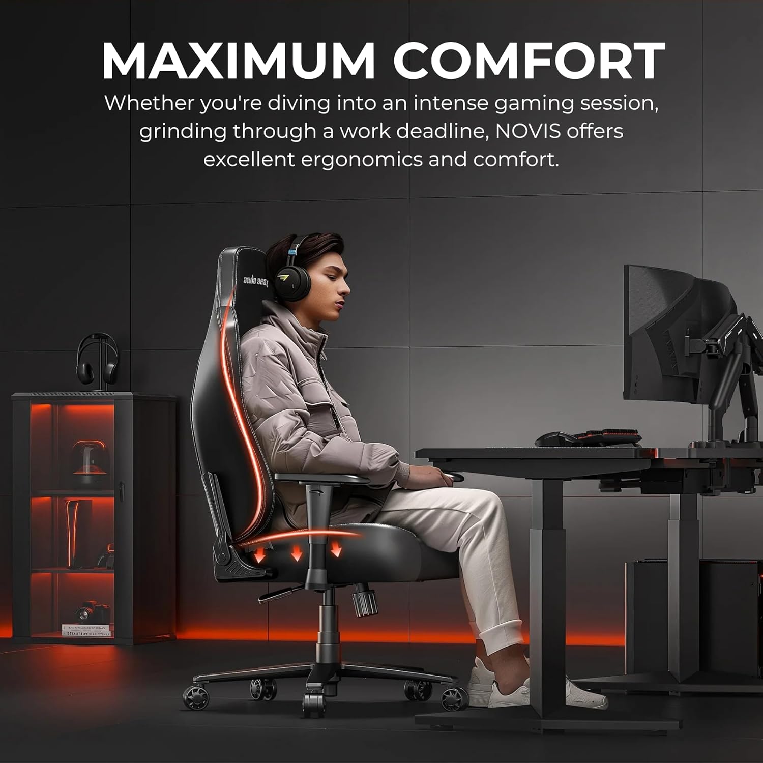 Anda Seat Novis Gaming Chair for Adults - Large Reclining Video Game Chairs, Linen Fabric Ergonomic Office Chair, Heavy Duty Back Lumbar Support - Gray Fabric Computer Chairs for Home & Work