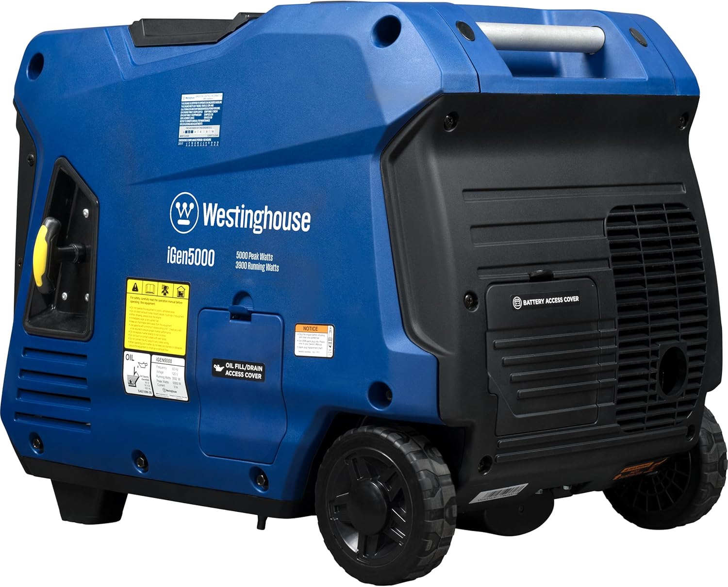 Westinghouse 5000 Peak Watt Super Quiet Portable Inverter Generator  Remote Electric Start with Auto Choke  Wheel & Handle Kit  RV Ready  Gas Powered  Parallel Capable