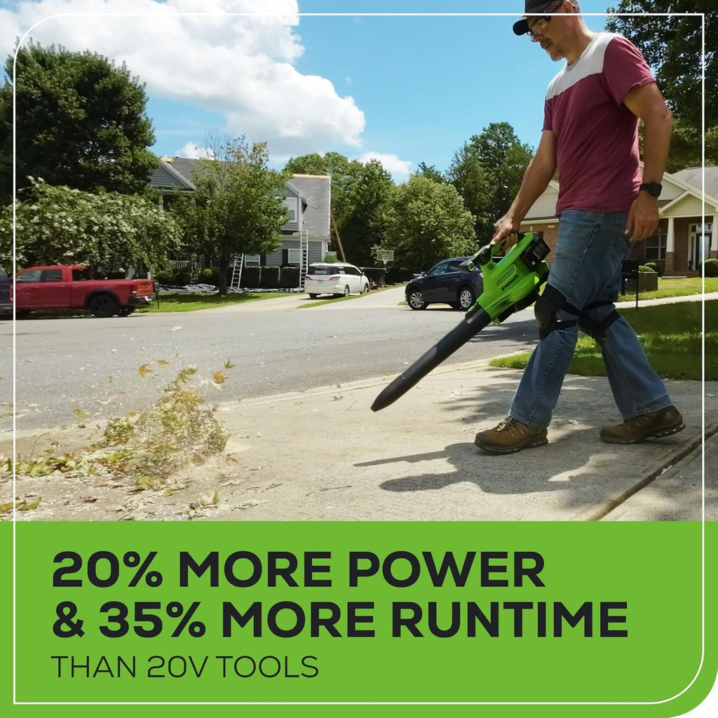 Greenworks 48V (24V x 2) Cordless Brushless Leaf Blower/Vacuum (520 CFM / 240 MPH) with Bag  Powerful & Efficient for Yard Debris Cleanup  Includes (2) 4.0Ah Battery & Dual Port Charger