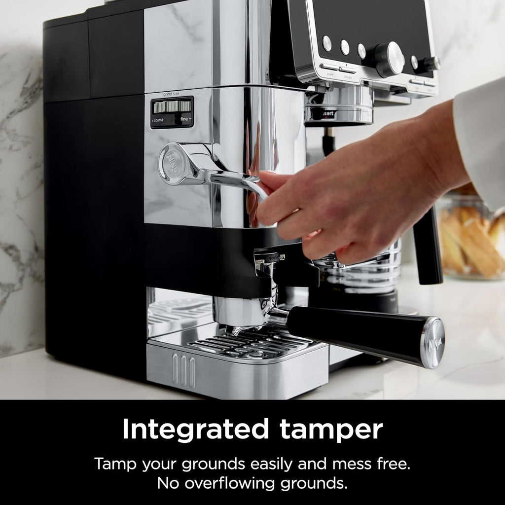 Ninja Luxe Café Pro Series, Espresso Machine, Drip Coffee, Cold Brew, Hot Water, Integrated Tamper, Built-in Grinder, Hands-Free Frother for Cappuccinos, Lattes, Americanos, Dairy or Non-Dairy, ES701 (Renewed)