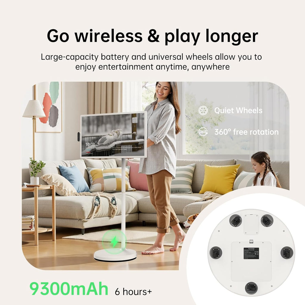 ApoloSign 32 inch FHD Smart Portable TV Gen2  16G +128G Storage  Android 15 OS  15000mAh  Rolling TV on Wheels with Rotatable Touch Screen  Built-in Battery  Full Swivel Rotation  Voice Remote