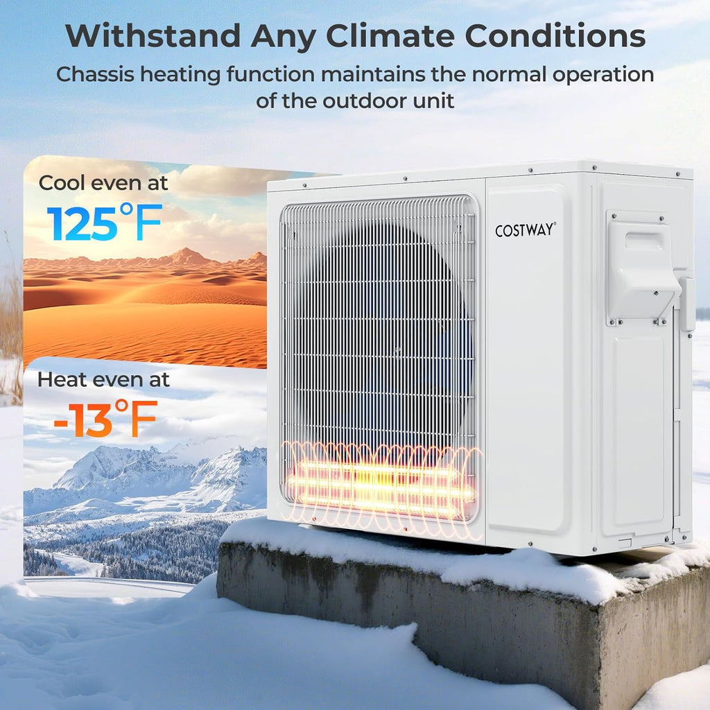 COSTWAY 18k Dual 2 Zone Mini Split Air Conditioner, 22 SEER2 7000 BTU+ 7000 BTU, 208-230V, Wifi Enabled Multi Zones Mini Split AC Heat Pump Full Set, Ductless Energy Star