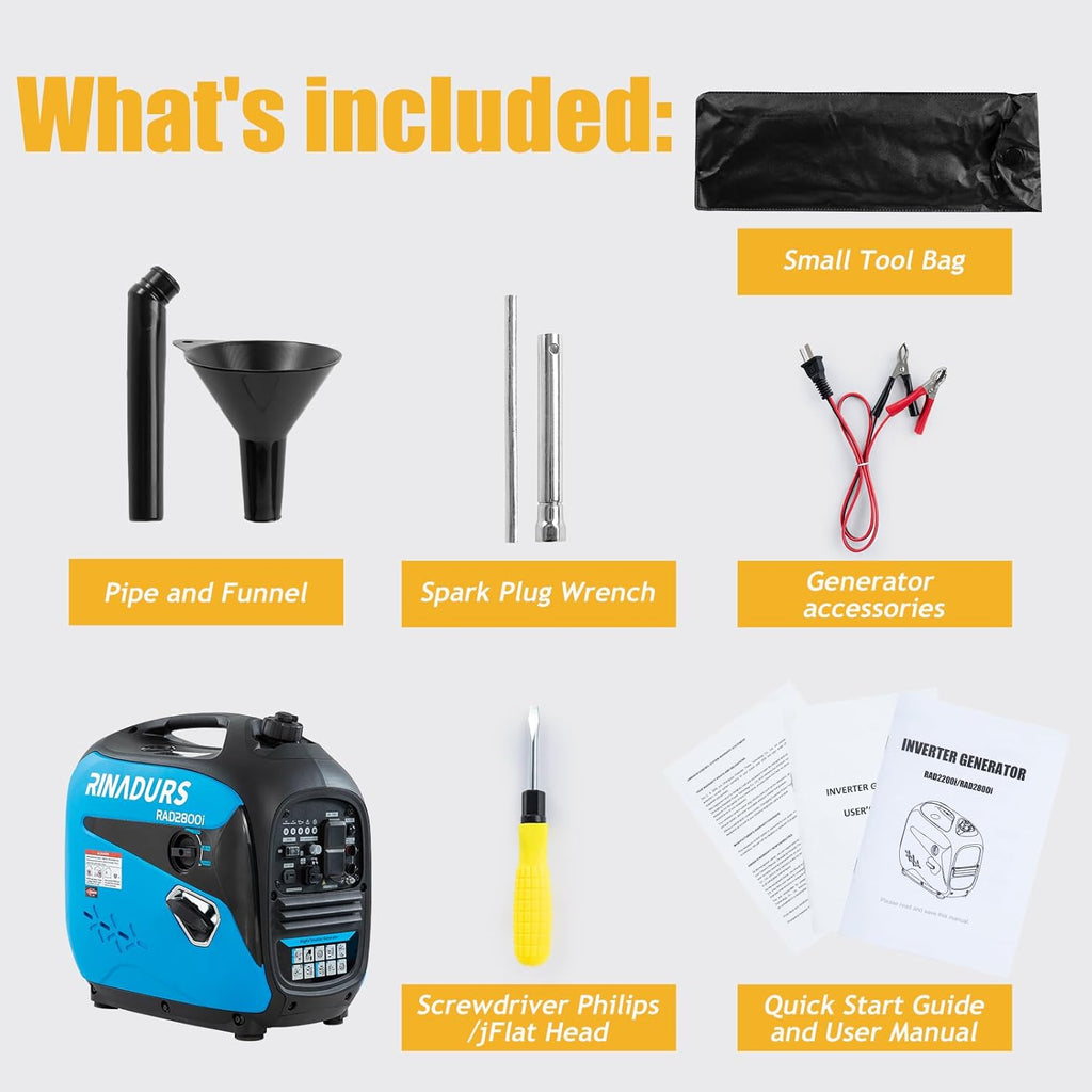 2800 Watt inverter generator  quiet and portable  suitable for home backup power  outdoor camping  and construction sites.EPA Compliant