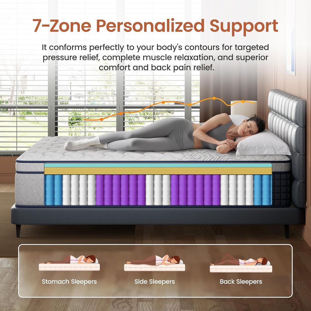 Extra Firm Queen Mattress 14 Inch, Deep Sleep Hybrid Mattress for Lumbar Support & Back Side Sleepers, Pain Relief Mattresses in a Box with Pocket Springs & Cooling Gel - 365-Night Trial, CertiPUR-US