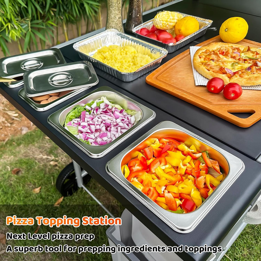 Pizza Oven Table Grill Cart with Pizza Topping Station Movable Food and Prep Workcart Outdoor Grill Table Stand for Ninja Woodfire Blackstone Griddle Cuisinart etc Grill  Barbecue tool set