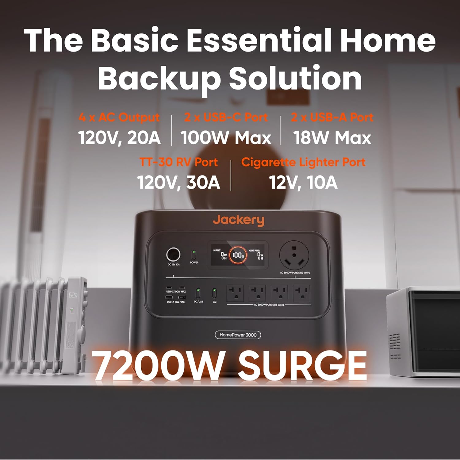Jackery HomePower 3000 Portable Station with 2X 200W Panels  3600W (7200W Surge)  3072Wh LFP Battery  USB-A/C  Home Backup  RV & Emergencies  Grey