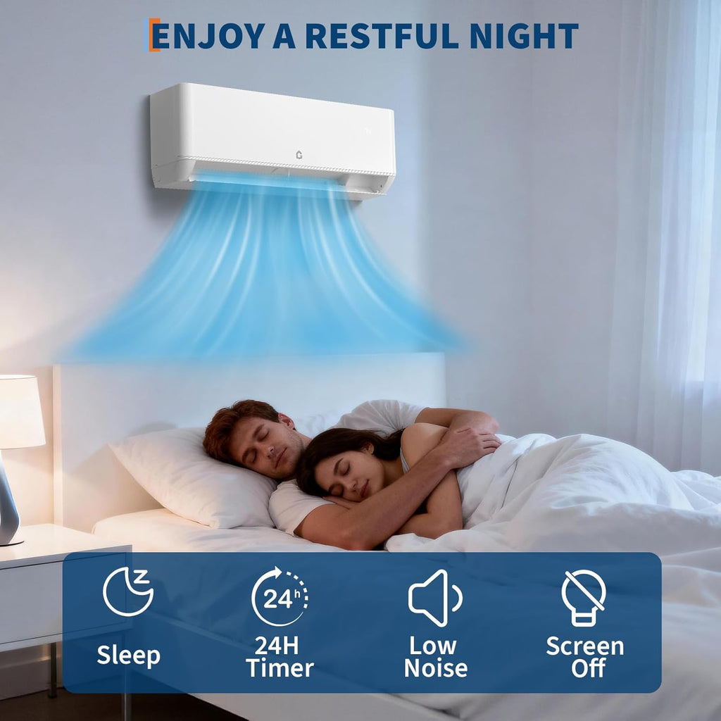 18K Dual 2 Zone Mini Split Air Conditioner,24 SEER2 12000 BTU+ 12000 BTU Wifi Enabled Multi Zone Ductless, 208-230V Cools Up to 1500 Sq.Ft Multi Zone Ductless Pre-Charged Heat Pump