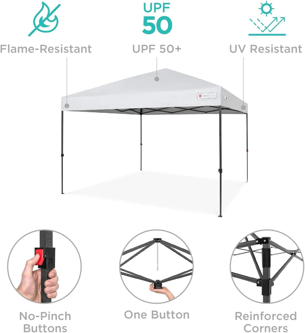 Best Choice Products 12x12ft Pop Up Canopy Tent  Outdoor Shade  1 Person 1 Minute Set Up  Carry Case  4 Weight Bags - White