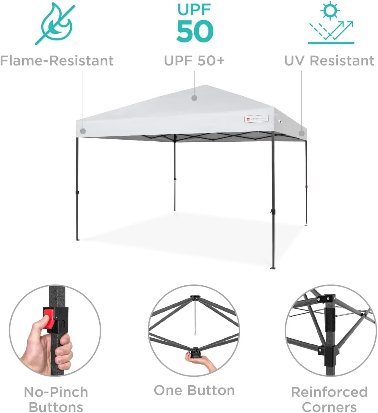 Best Choice Products 12x12ft Pop Up Canopy Tent  Outdoor Shade  1 Person 1 Minute Set Up  Carry Case  4 Weight Bags - White