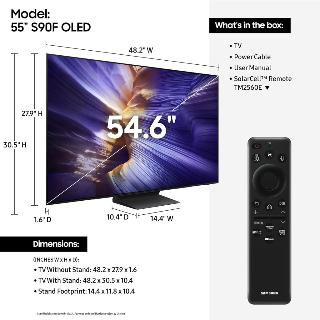 Samsung QN55S90FAFXZA 55 Inch 4K OLED Smart TV with a Walts Large/Extra Large Full Motion Mount for 43"-90" TVs and Amber Protection 3-Outlet-Surge Surge Protector (2025)