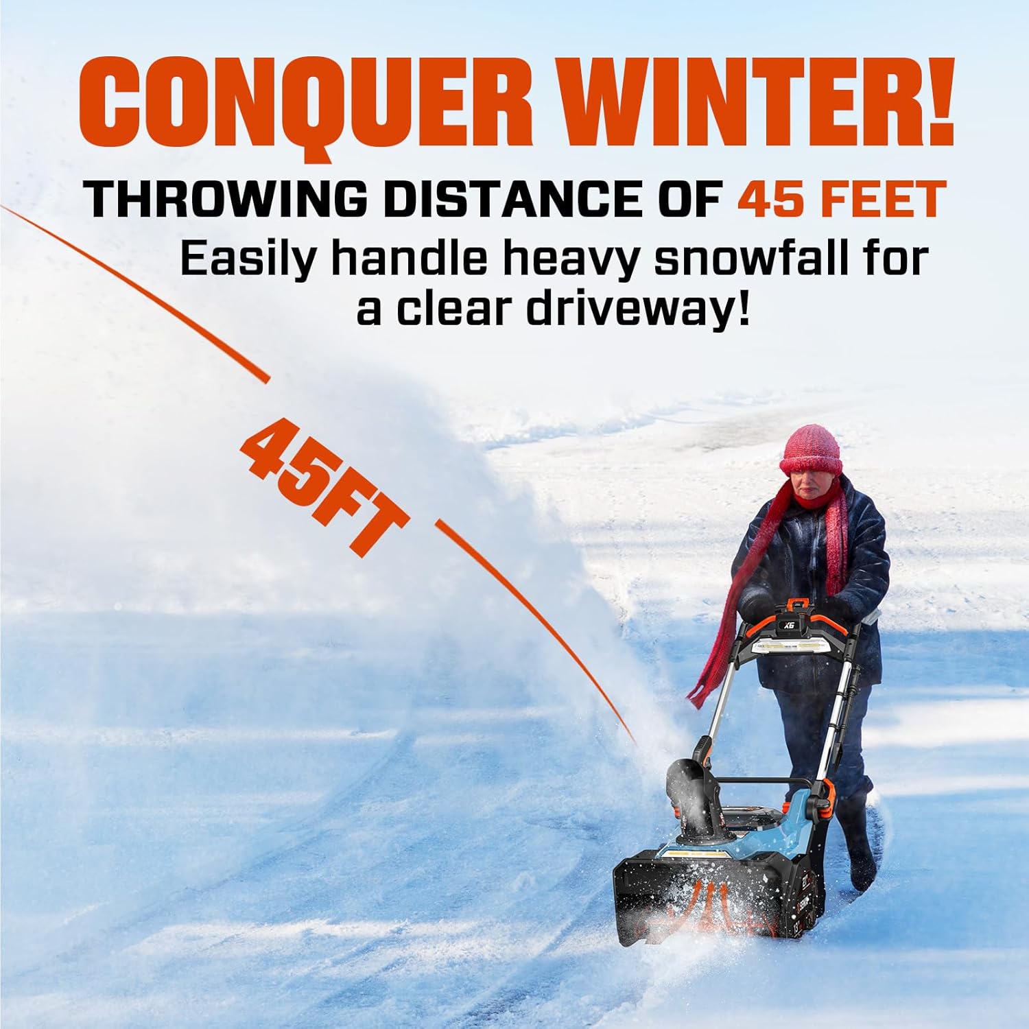 SENIX 60V 21" Cordless Snow Blower  Steel Auger  3500W Brushless Motor  Heated Handle 13" Depth  45FT Throw Distance  LED Lights  16000mAh Batteries(Single Box) & Dual Port Charger 1200lbs/min