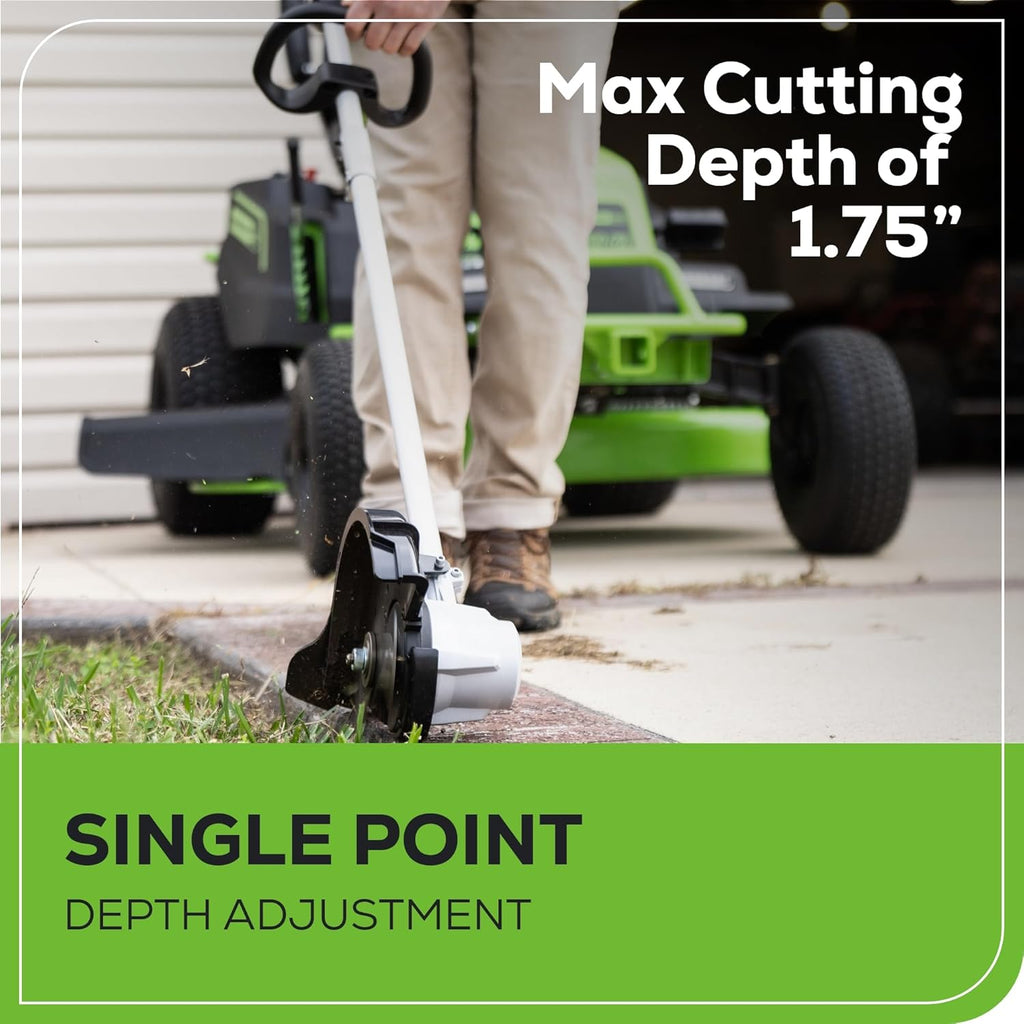 Greenworks 60V 8" Brushless Cordless Edger with 2.0Ah Battery & Charger – Tool-Free Depth Adjustment  Lightweight Lawn Edging Tool  4-Year Warranty