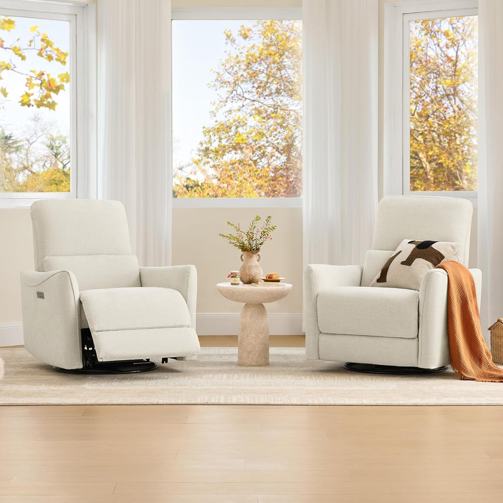 CHITA Power Recliner Chair Swivel Glider, FSC Certified Upholstered Living Room Nursery Reclining Sofa Chair with Lumbar Support, Linen