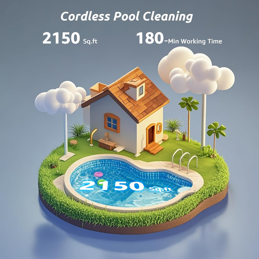 (2026 Upgrade) Cordless Robotic Pool Cleaner  Robotic Pool Vacuum for Inground Pools  Floor  Wall  Waterline and Drain Cleaning  180 min Battery Life for Pool Up to 2150 Sq.ft
