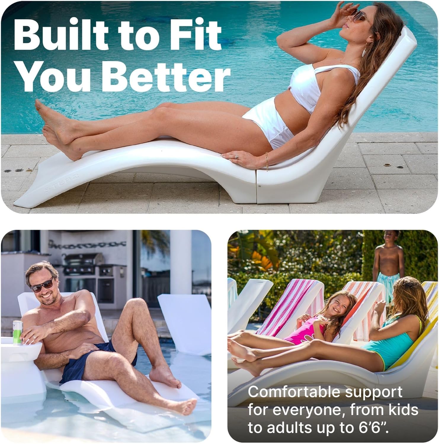 Step2 Vero Pool Lounger  Fade-Resistant  Waterproof Patio Furniture  Pool Lounge Chair for Sun Shelf  Use in Pools with Shelves Up to 12-Inches Deep or Outside Pool Deck  Weighted  White