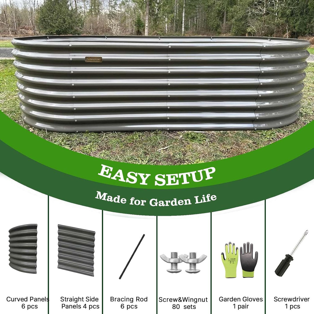 A ANLEOLIFE 8x4x2ft Galvanized Raised Garden Bed Kit  Oval Metal Deep Root Planters for Outdoor Plants Vegetables Flowers Herb  Large Bottomless  478 Gallon Capacity- Quartz Grey