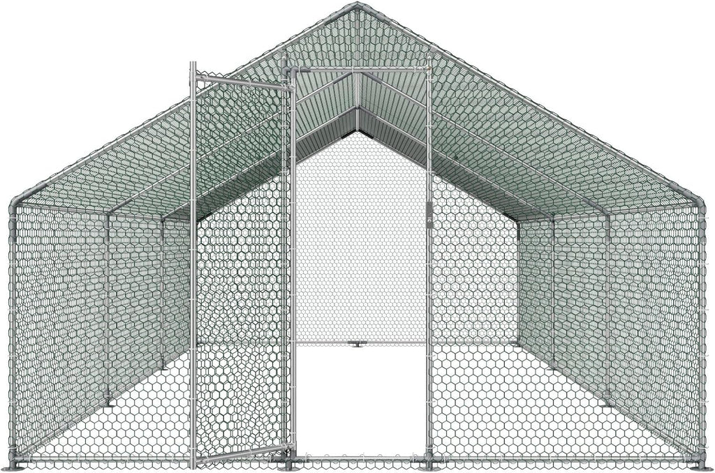 VEVOR Large Metal Chicken Coop  19.7x9.8x6.5ft Walk-in Chicken Runs for Yard with Cover  Spire Roof Hen House with Security Lock for Outdoor and Backyard  Farm  Duck Rabbit Cage Poultry Pen