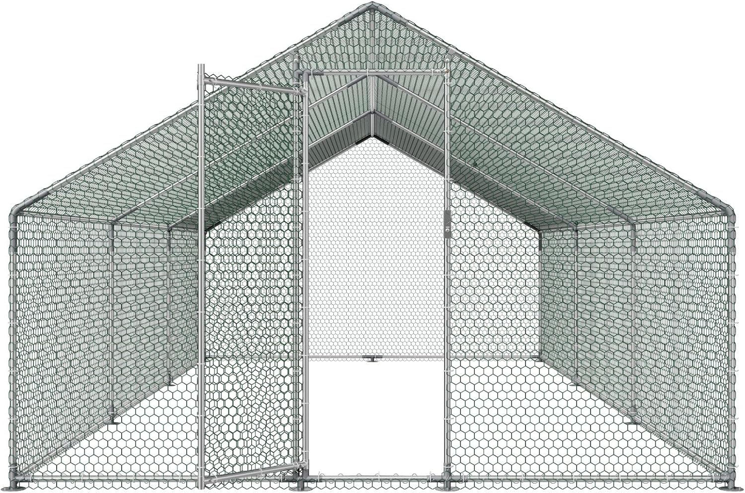VEVOR Large Metal Chicken Coop  19.7x9.8x6.5ft Walk-in Chicken Runs for Yard with Cover  Spire Roof Hen House with Security Lock for Outdoor and Backyard  Farm  Duck Rabbit Cage Poultry Pen