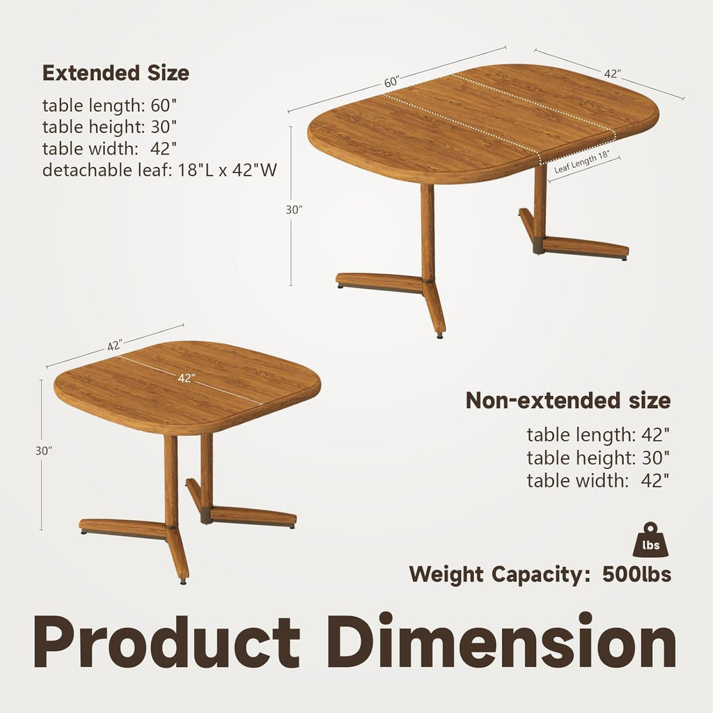 Chromcraft Dining Table for 4 to 6 Person, Extendable Wooden Kitchen Room Dining Table with 18" Extension Leaf, Expandable Table for Kitchen(Chestnut)