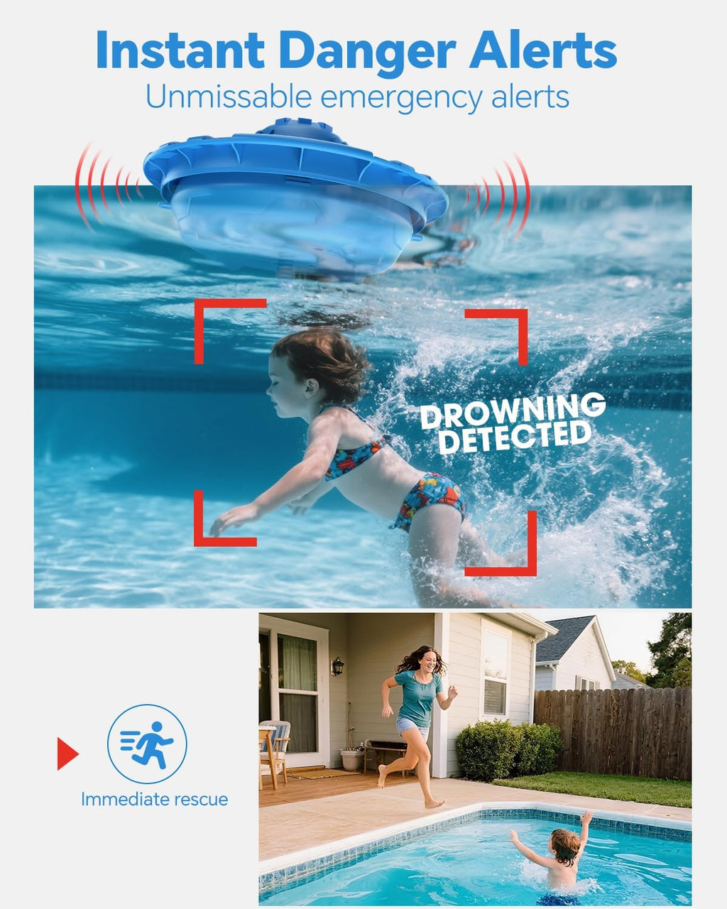 Pool Alarm  Floating Pool Safety Alarms for Inground & Above Ground Pools – Loud 110dB Alert  Adjustable Sensitivity  Protection for Kids & Pets (Blue)