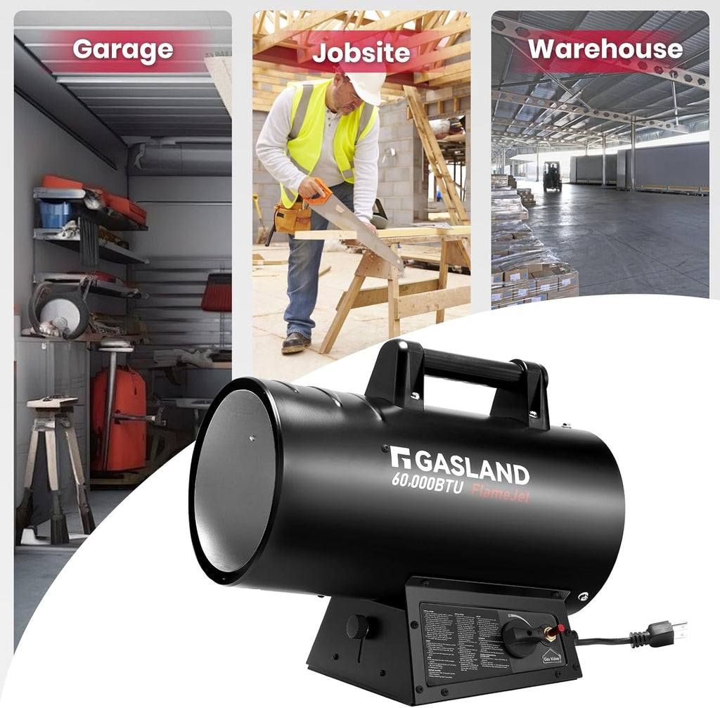 GASLAND FlameJet 60 000 BTU Propane Forced Air Heater  Portable Space Heater for Garage  Patio  Construction Sites
