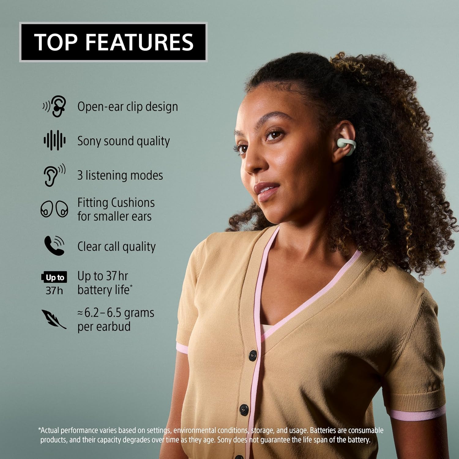 Sony LinkBuds Clip Open-Ear Truly Wireless Earbuds, Comfortable & Secure Fit, Lightweight Clip-On Design, Touch Controls, Ambient Sound Awareness, Water Resistant, Up to 37 Hrs of Playback, Black