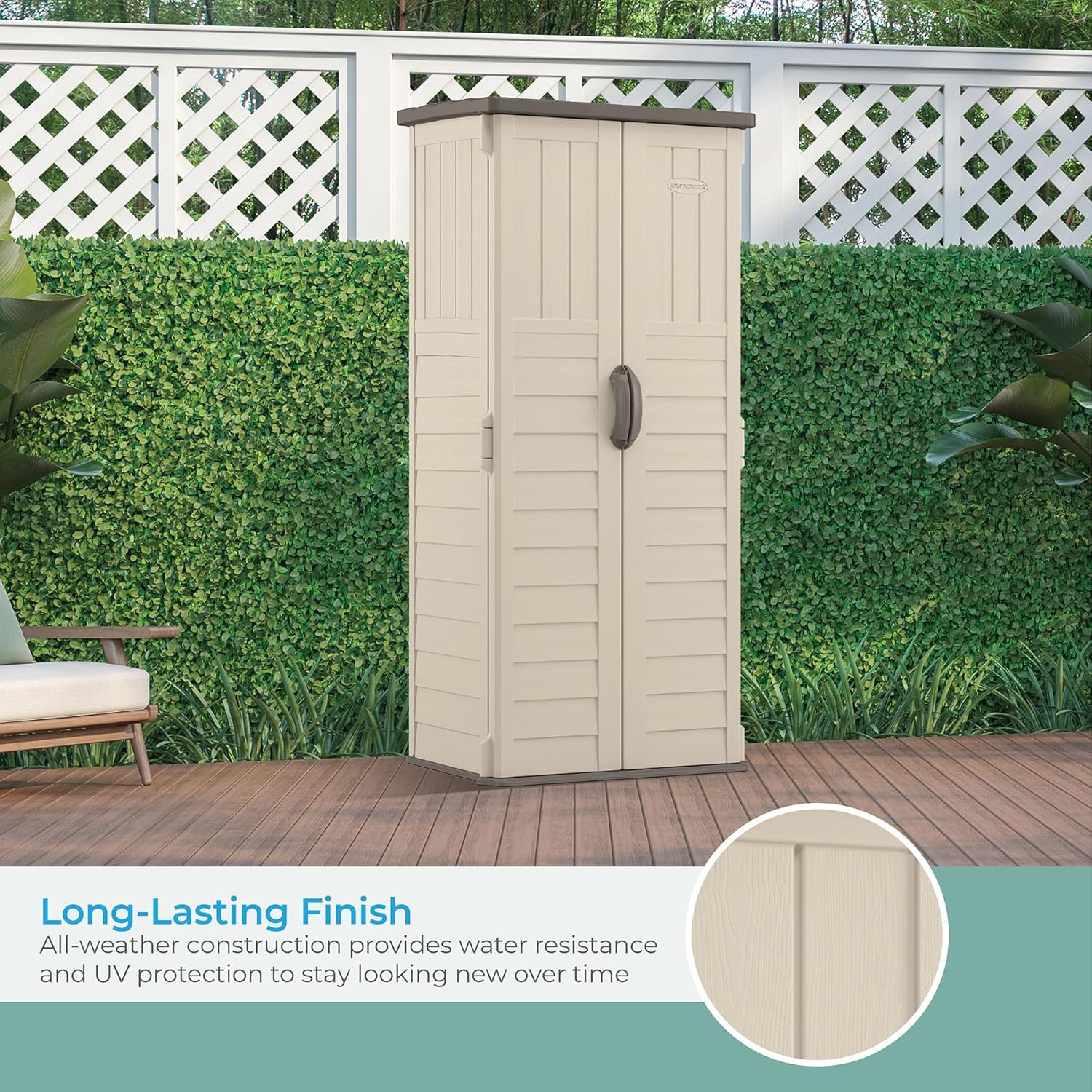 Suncast Vertical Outdoor Storage Shed with All-Weather Construction  Vanilla