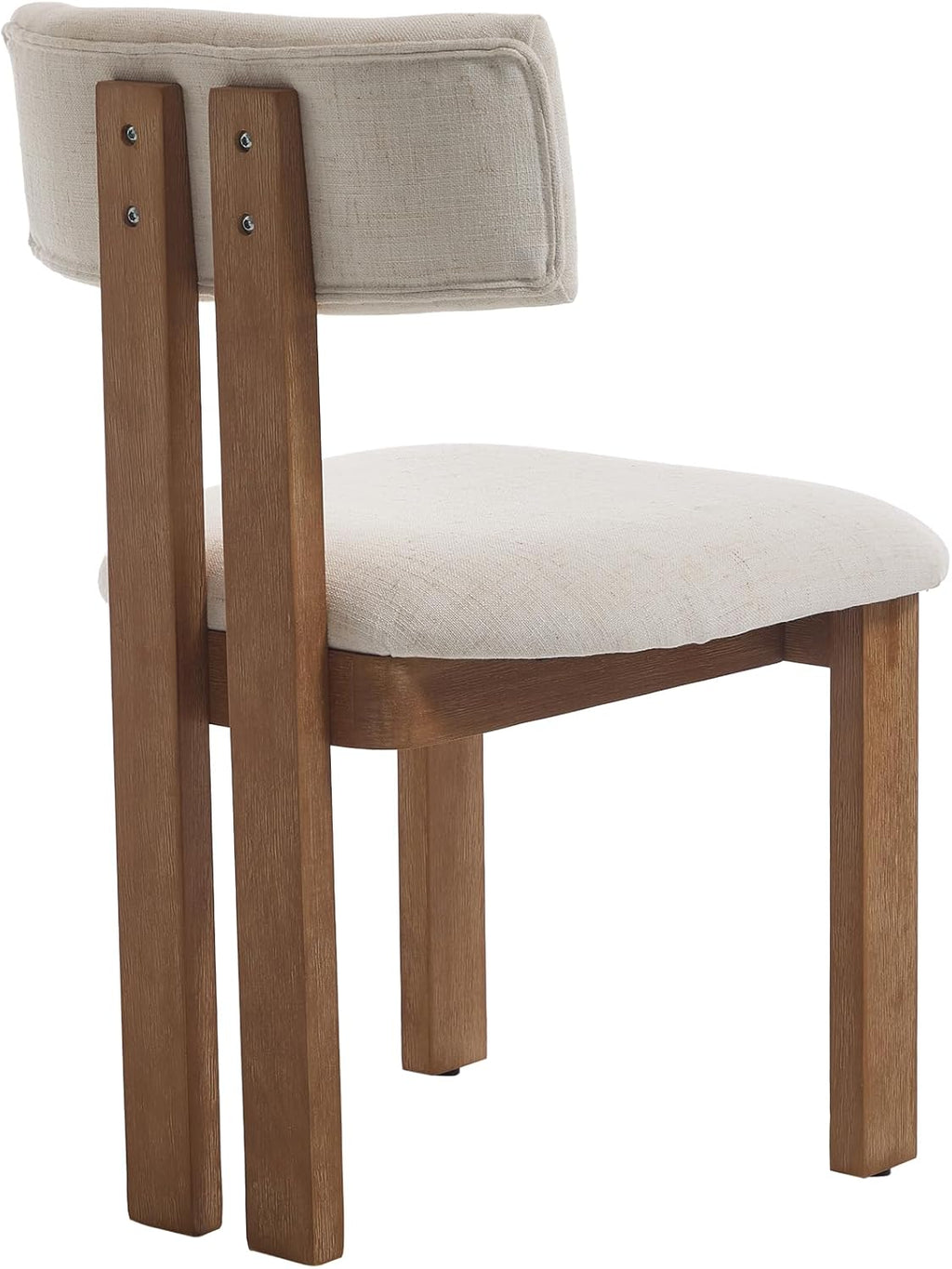 Kmax Farmhouse Dining Chair Set of 6, Linen Fabric Kitchen Chair Curved Back Armless Dining Room Chairs with Walnut Wood Legs for Family Diner, White