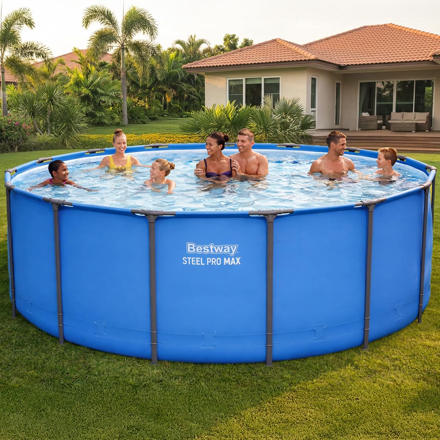 Bestway Steel Pro MAX 15' x 48" Above Ground Pool  Round Metal Frame Outdoor Swimming Pool for Backyard  Blue  Pool ONLY