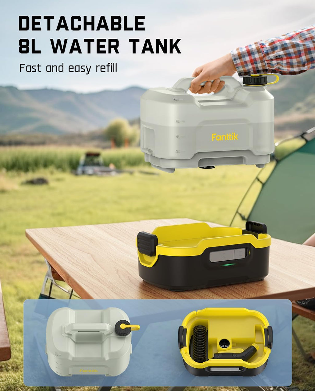 Fanttik NB8 Nano Portable Cordless Electric Sprayer w/2.1Gal Tank  Retractable Spray Head  2600mAh Lithium Battery  IPX5  72-98PSI  Portable Pressure Washer for Garden  Camping Shower and Pet Cleaning