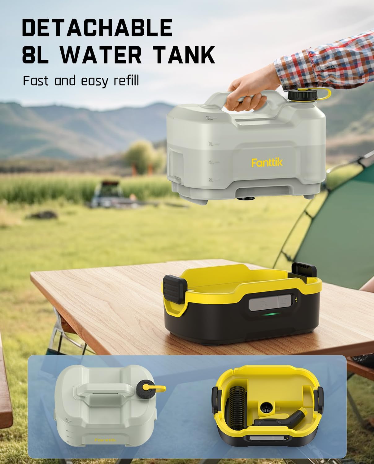 Fanttik NB8 Nano Portable Cordless Electric Sprayer w/2.1Gal Tank  Retractable Spray Head  2600mAh Lithium Battery  IPX5  72-98PSI  Portable Pressure Washer for Garden  Camping Shower and Pet Cleaning