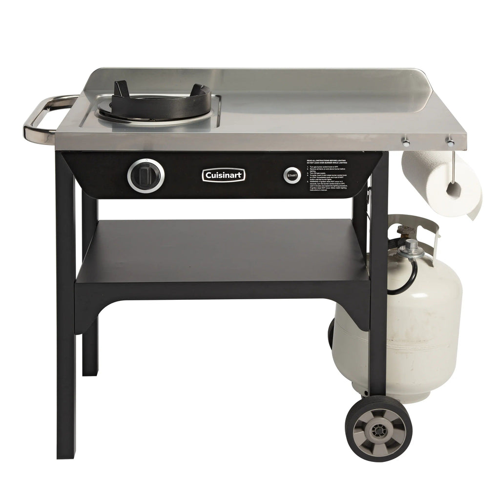 Cuisinart Outdoor Wok Station, 50,000 BTU Propane Outdoor Wok Burner w Prep Table, 14测 Carbon Steel Wok for Stir Fry, Searing, BBQ  Black