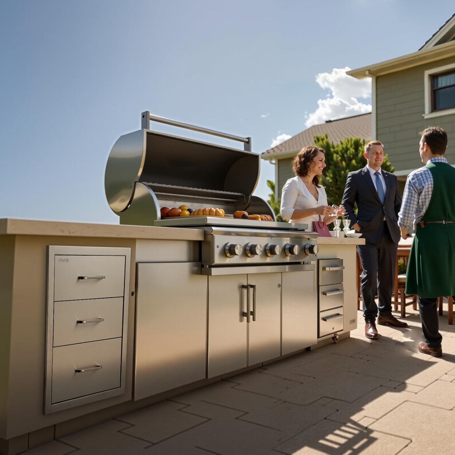 VEVOR Outdoor Kitchen Drawers 18.11" W x 23.23" D x 23.23" H  Triple-Access Stainless Steel Modular Drawer Cabinet with Handles  BBQ Island Drawer for Outdoor Kitchen or BBQ Island Patio Grill Station