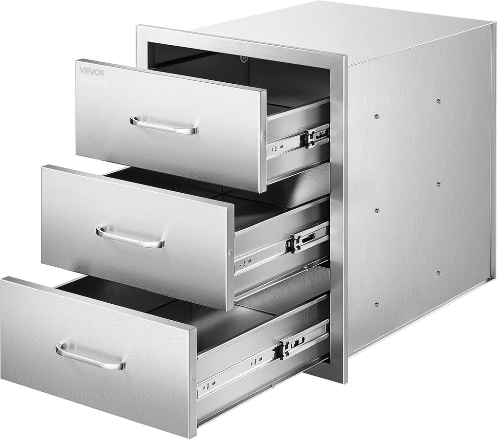 VEVOR Outdoor Kitchen Drawers 18.11" W x 23.23" D x 23.23" H  Triple-Access Stainless Steel Modular Drawer Cabinet with Handles  BBQ Island Drawer for Outdoor Kitchen or BBQ Island Patio Grill Station