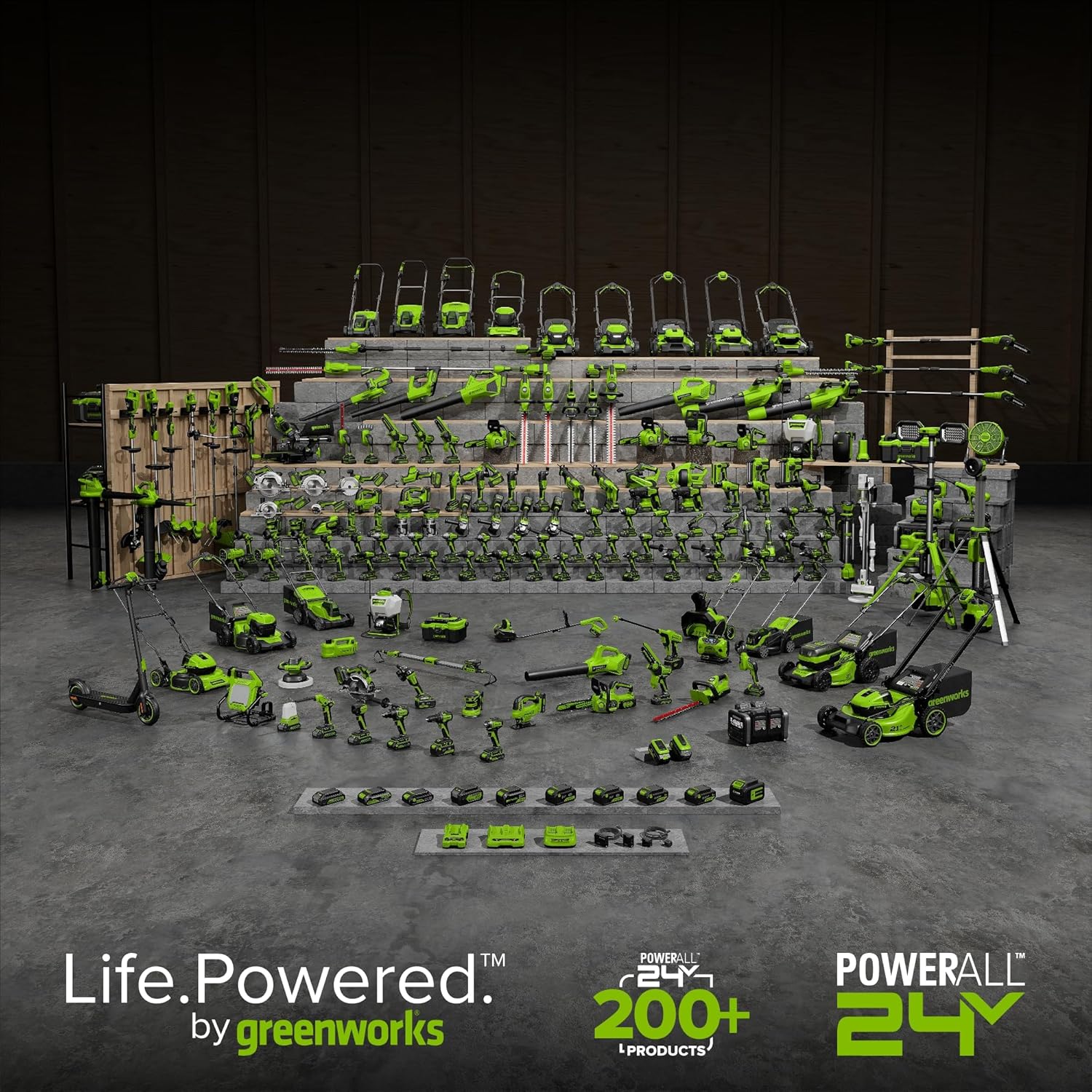 Greenworks 48V (24V x 2) 21" Cordless Battery Self-Propelled Lawn Mower w/Two (2) 5.0Ah USB Batteries & Charger 24V 12" Cordless Battery String Trimmer/Edger (Tool Only) Kit