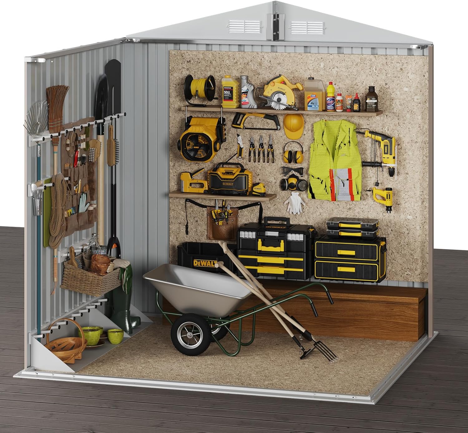 Aoxun 6.2x4 FT Shed Outdoor Storage Shed with Lockable Doors & Slooping Roof Metal Garden Tool Shed for Backyard  Patio  Poolside (Brown)
